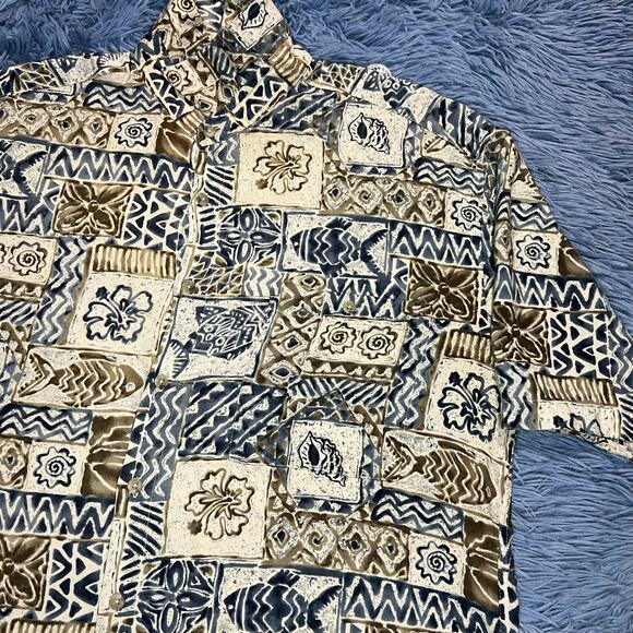 VINTAGE Sea Fish Shell AOP Button Up Shirt Size Large Mens Outdoor Pierre Cardin - Picture 3 of 9